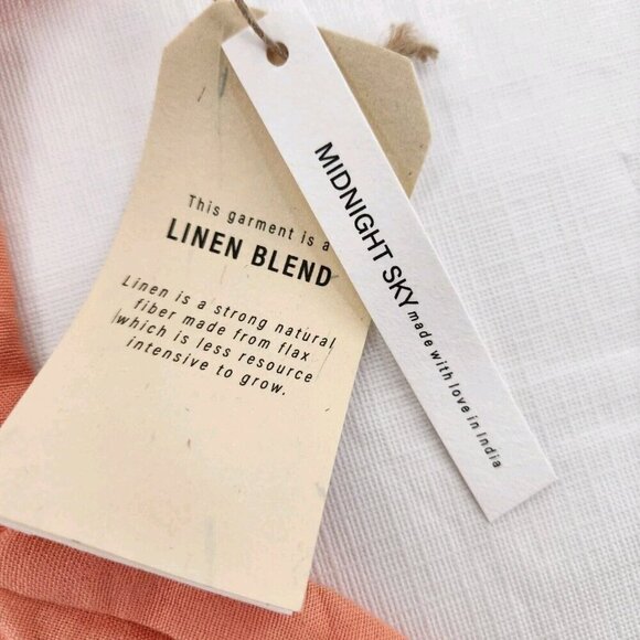 Midnight Sky Womens Size L Peach Orange Short Sleeve Linen Blend Crop Top Peplum - Picture 7 of 7